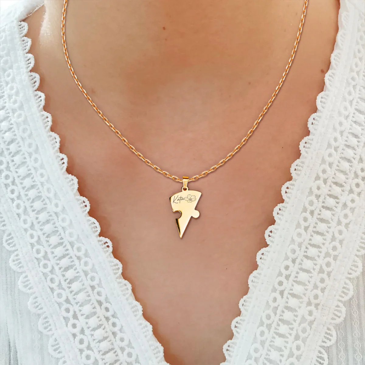 Friends Forever - Personalized Custom Heart Puzzle Necklace - Image 2