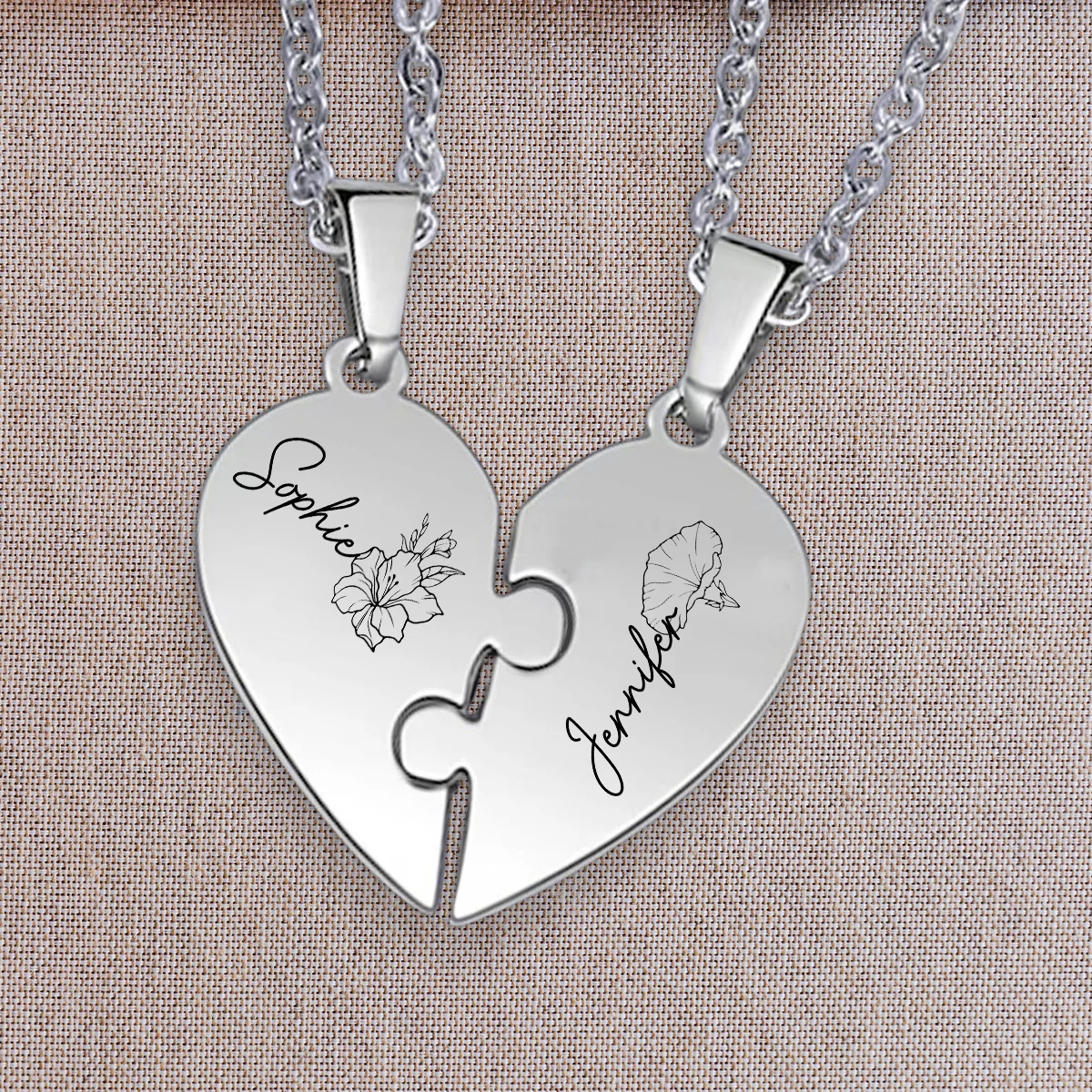 Friends Forever - Personalized Custom Heart Puzzle Necklace - Image 5