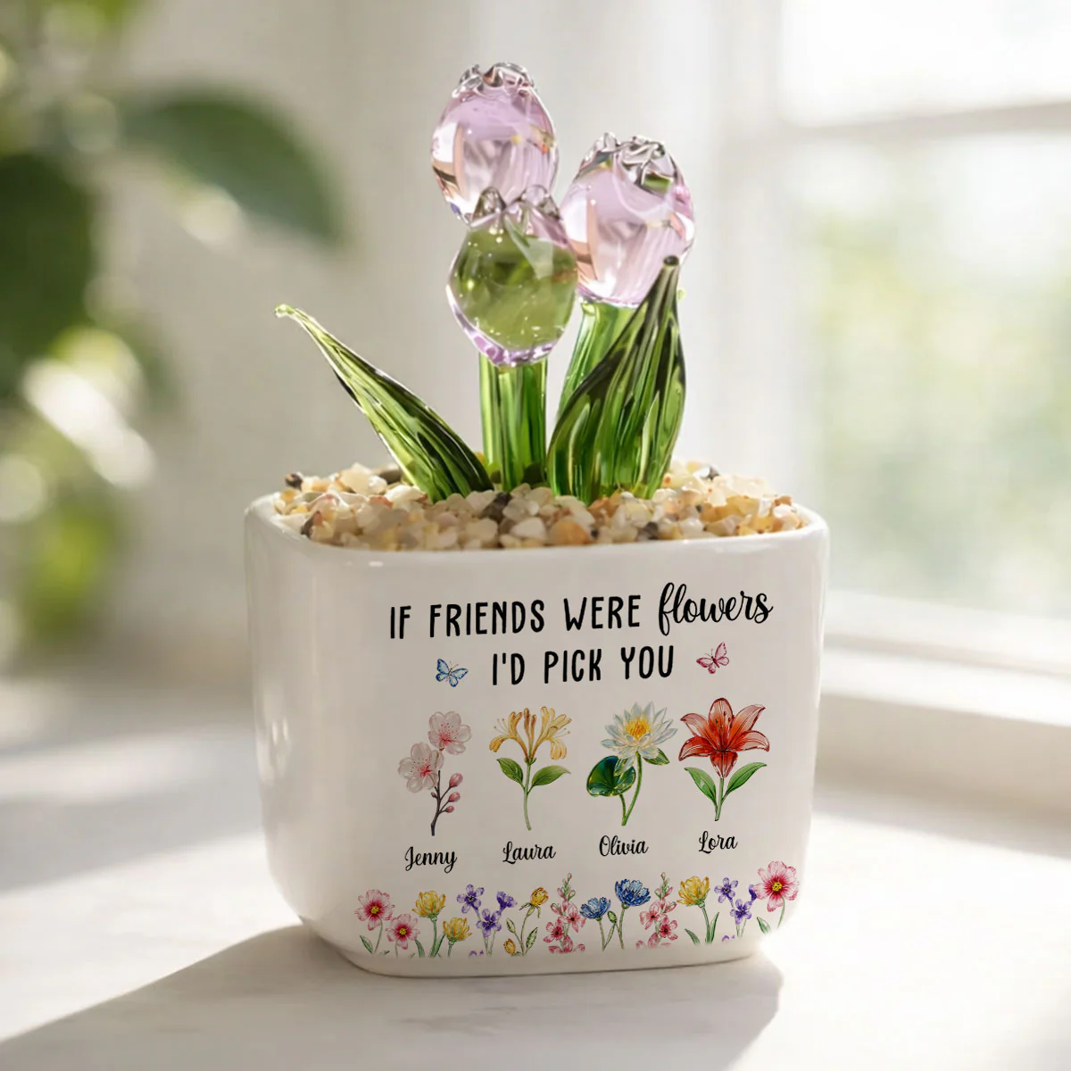 Friends Like Flowers - Personalized Custom Glass Everlasting Tulips - Image 3