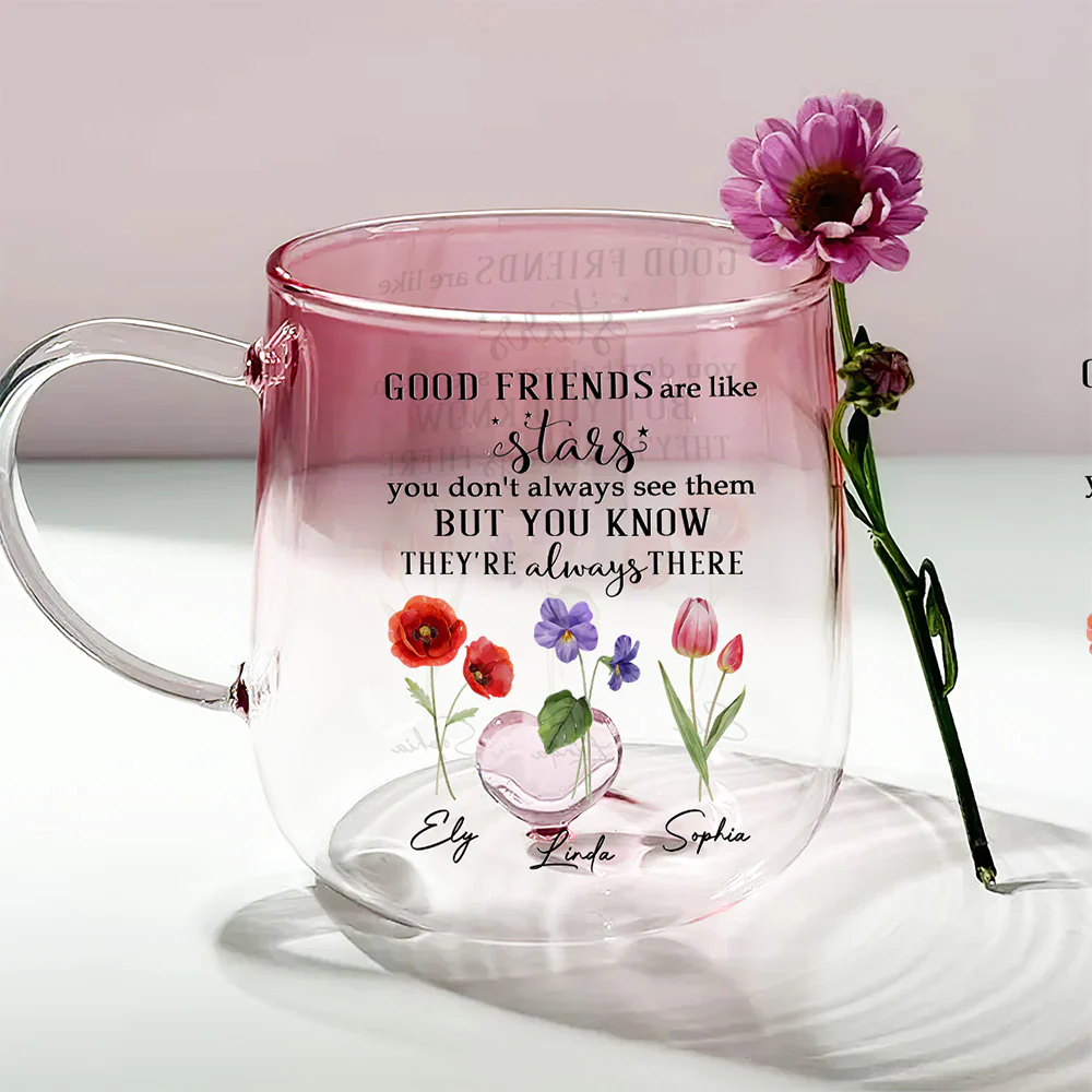 Friends Like Stars - Personalized Custom Pink Gradient Glass Mug - Image 2