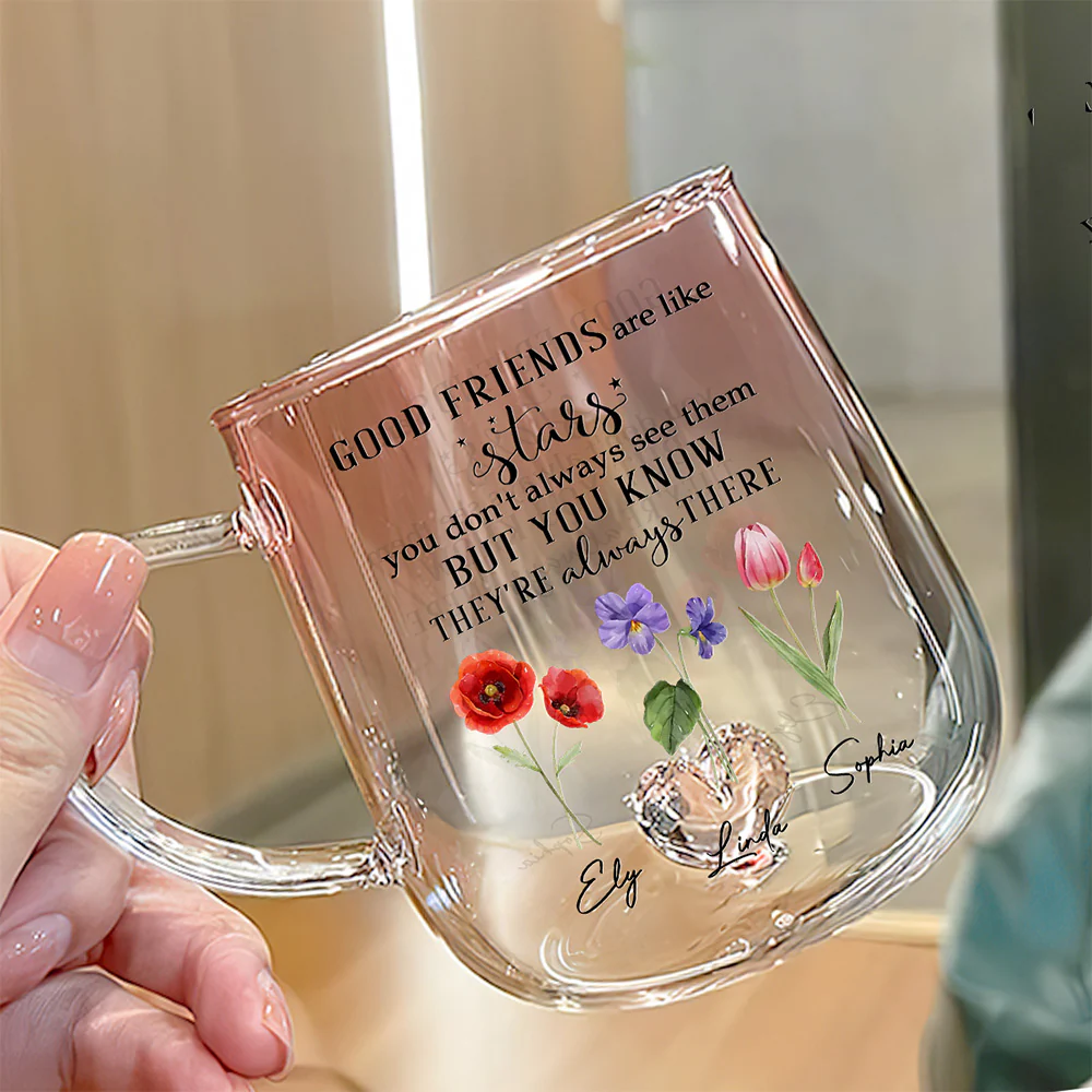 Friends Like Stars - Personalized Custom Pink Gradient Glass Mug - Image 3