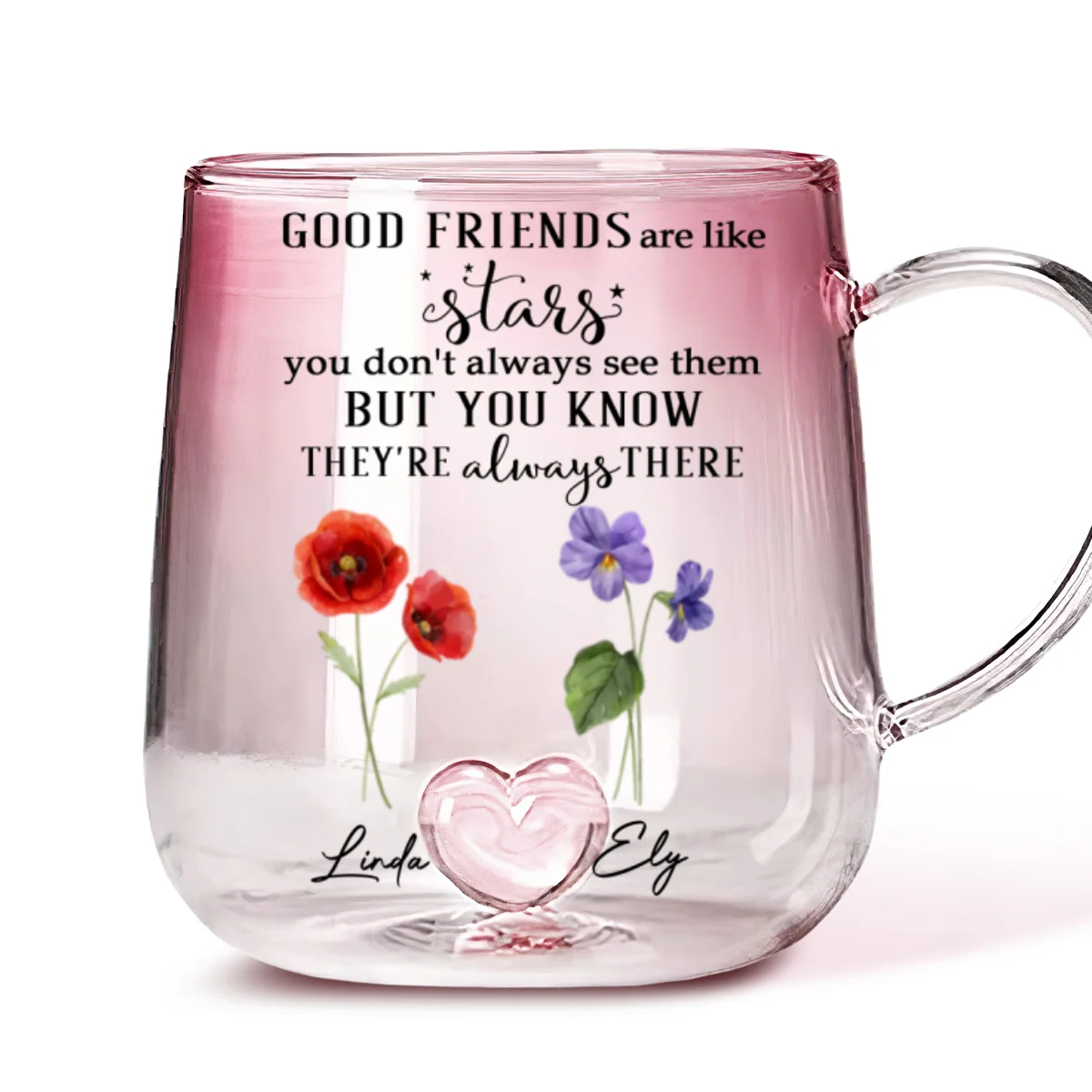 Friends Like Stars - Personalized Custom Pink Gradient Glass Mug - Image 5