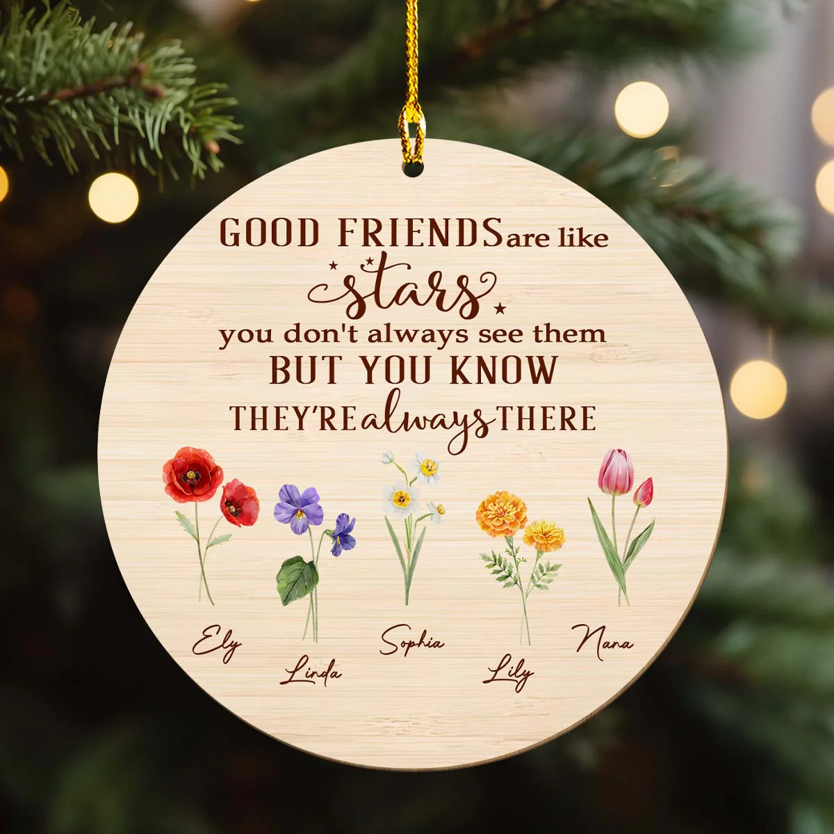 Friends Like Stars - Personalized Custom Wood Ornament - Image 3