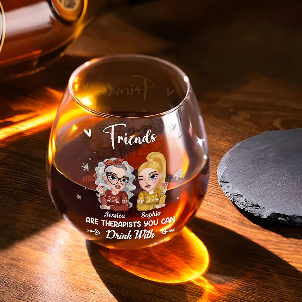 Friends Make The Best Therapists - Personalized Custom Wine Glass - Image 2