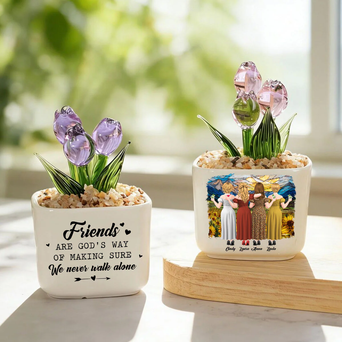 Friends Never Walk Alone - Personalized Custom Glass Everlasting Tulips - Image 2