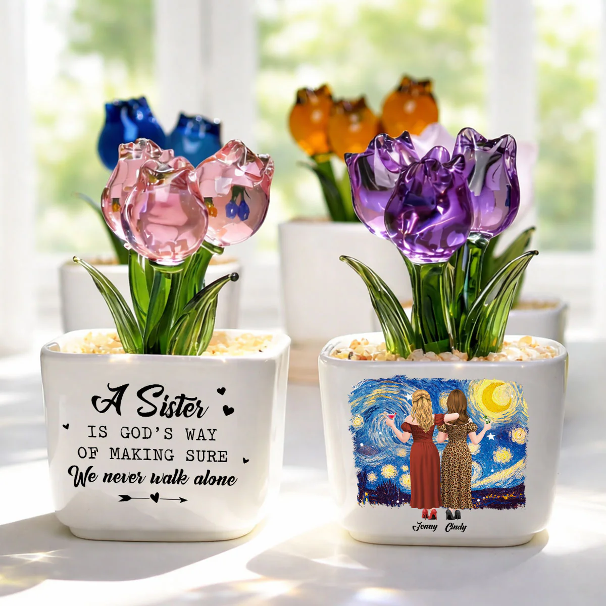 Friends Never Walk Alone - Personalized Custom Glass Everlasting Tulips - Image 5