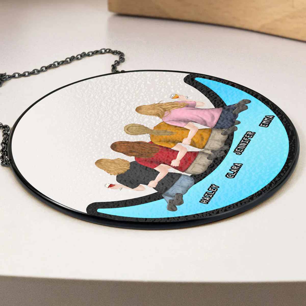 Friends Sitting On The Moon - Personalized Custom Window Hanging Suncatcher - Image 2