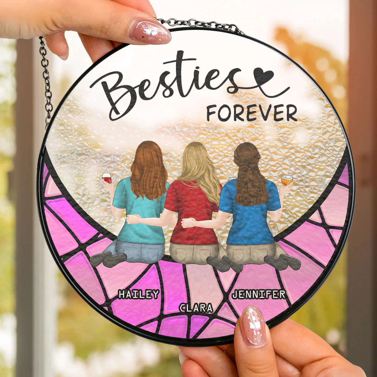 Friends Sitting On The Moon Version 2 - Personalized Custom Window Hanging Suncatcher - Image 4