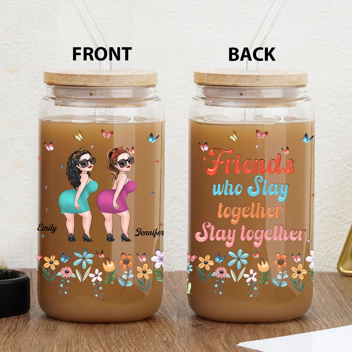 Friends Slay Together - Personalized Custom Glass Can - Image 2