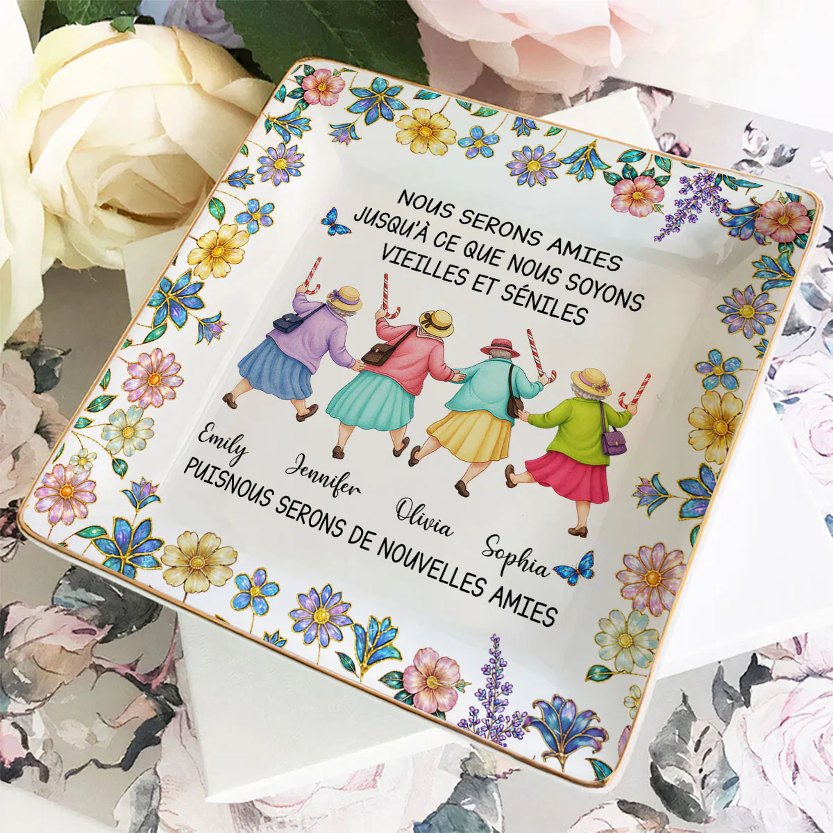 Friends Until We Are Old And Senile French - Personalized Custom Jewelry Dish - Image 3