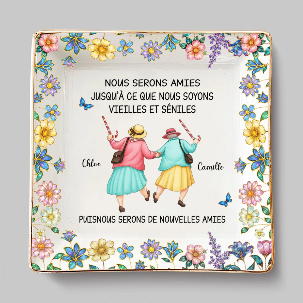 Friends Until We Are Old And Senile French - Personalized Custom Jewelry Dish - Image 6