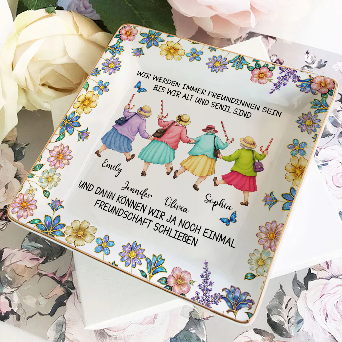 Friends Until We Are Old And Senile German - Personalized Custom Jewelry Dish - Image 3