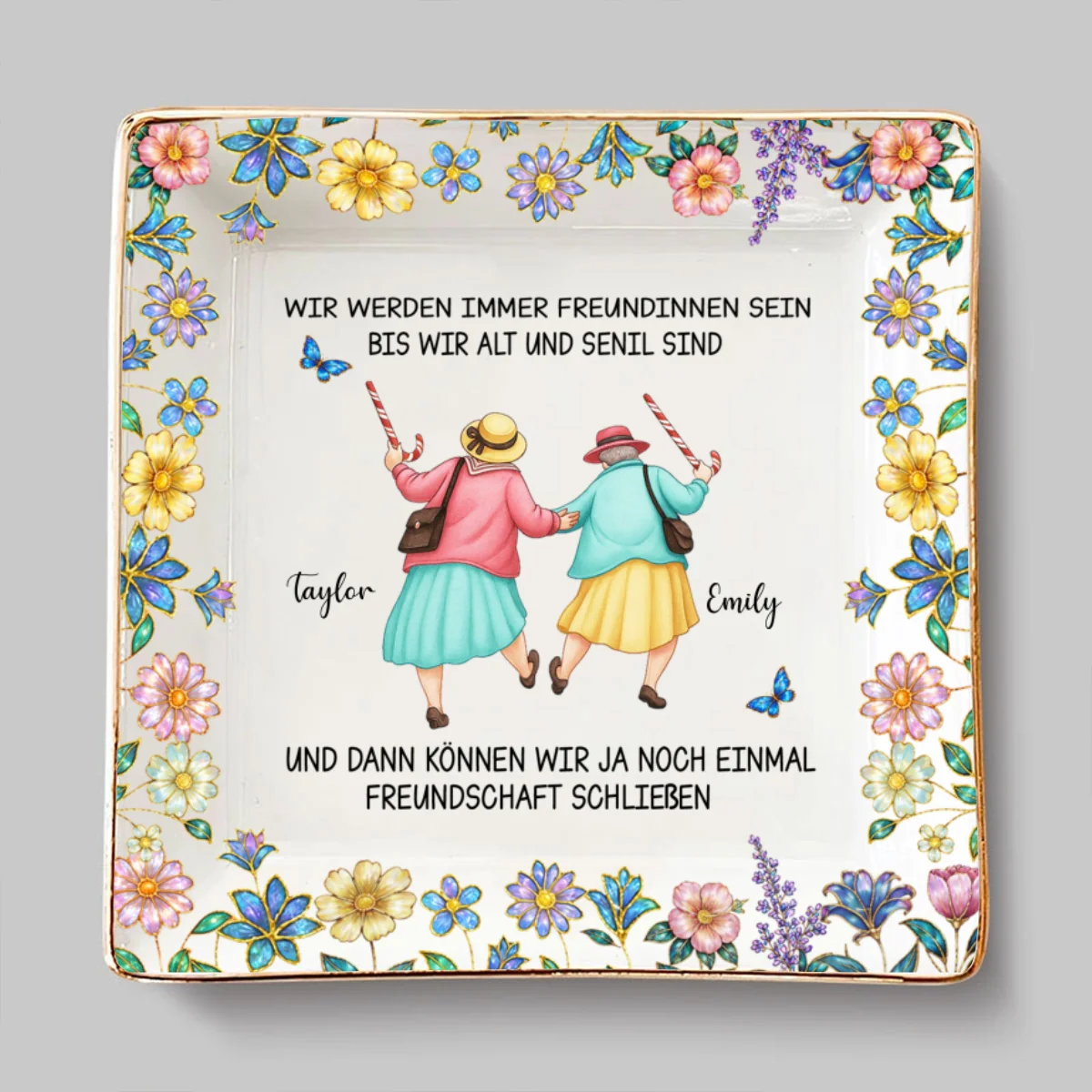 Friends Until We Are Old And Senile German - Personalized Custom Jewelry Dish - Image 6