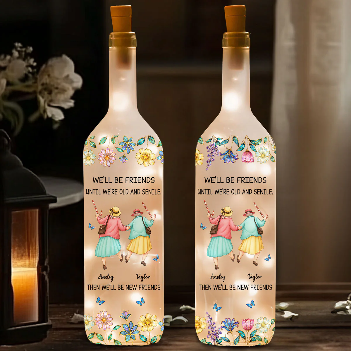 Friends Until We Are Old And Senile - Personalized Custom Bottle Lamp - Image 3