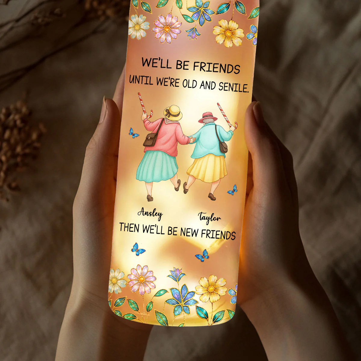 Friends Until We Are Old And Senile - Personalized Custom Bottle Lamp - Image 4