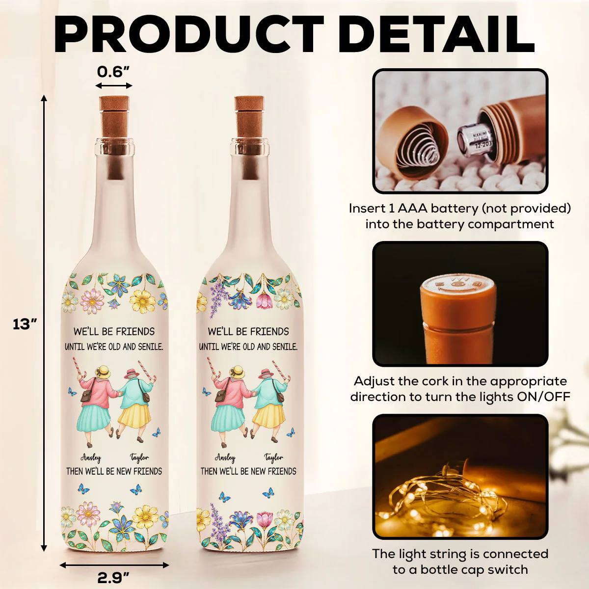 Friends Until We Are Old And Senile - Personalized Custom Bottle Lamp - Image 7