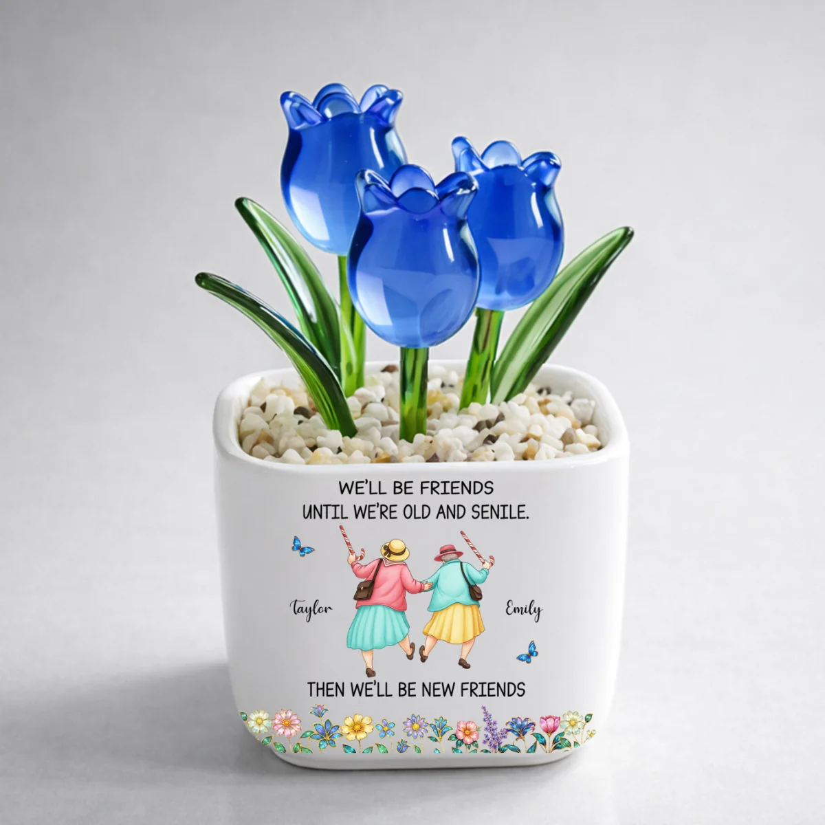 Friends Until We Are Old And Senile - Personalized Custom Glass Everlasting Tulips - Image 6