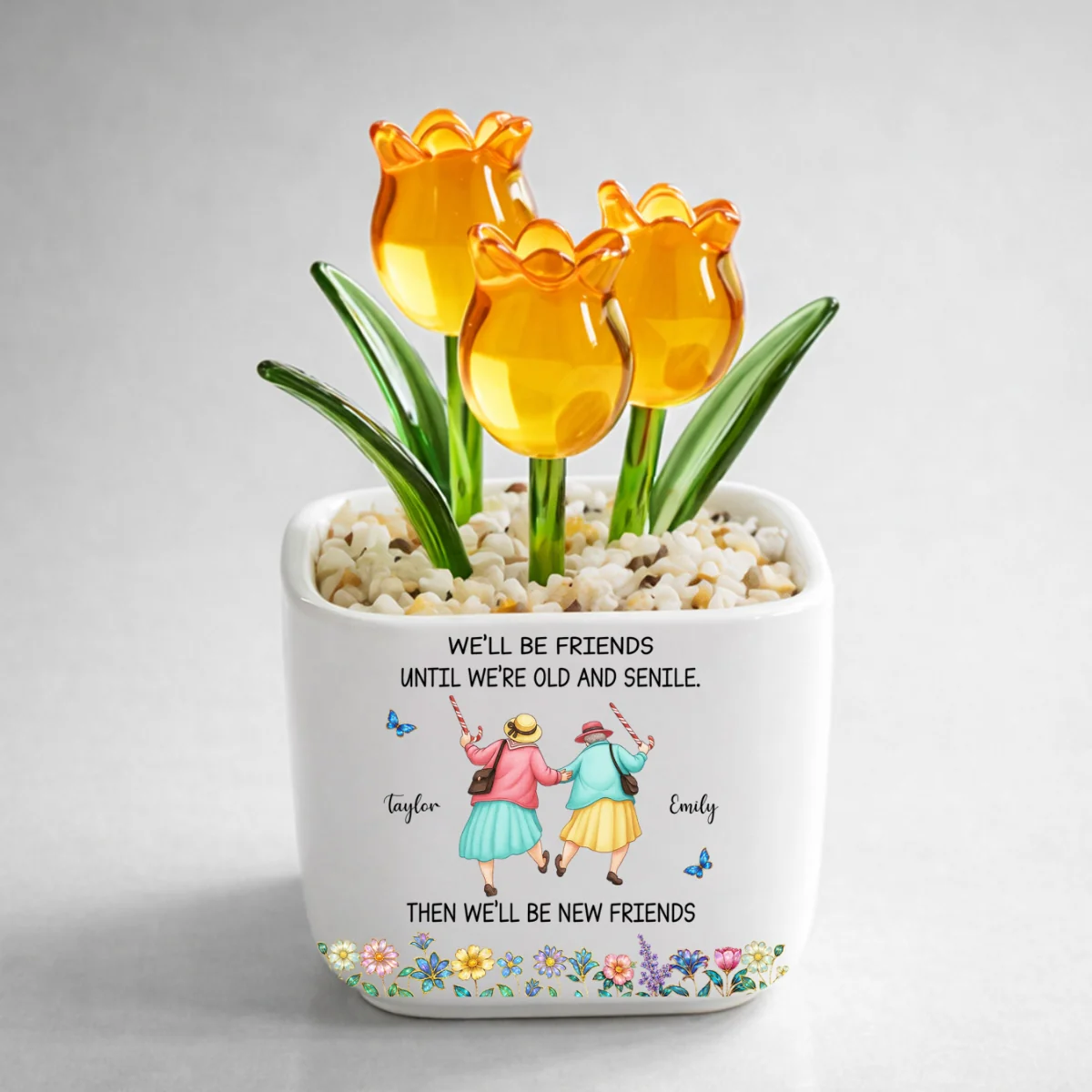 Friends Until We Are Old And Senile - Personalized Custom Glass Everlasting Tulips - Image 9