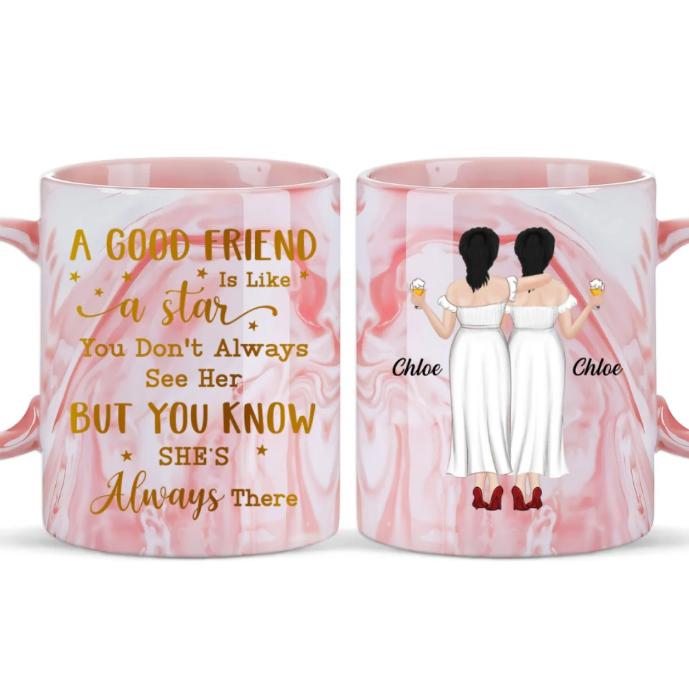 Friends We Never Walk Alone - Personalized Custom Pink Marble Mug - Image 6