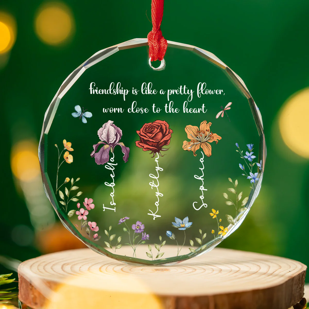 Friendship Blooms Where Hearts Connect - Personalized Custom Glass Ornament - Image 3