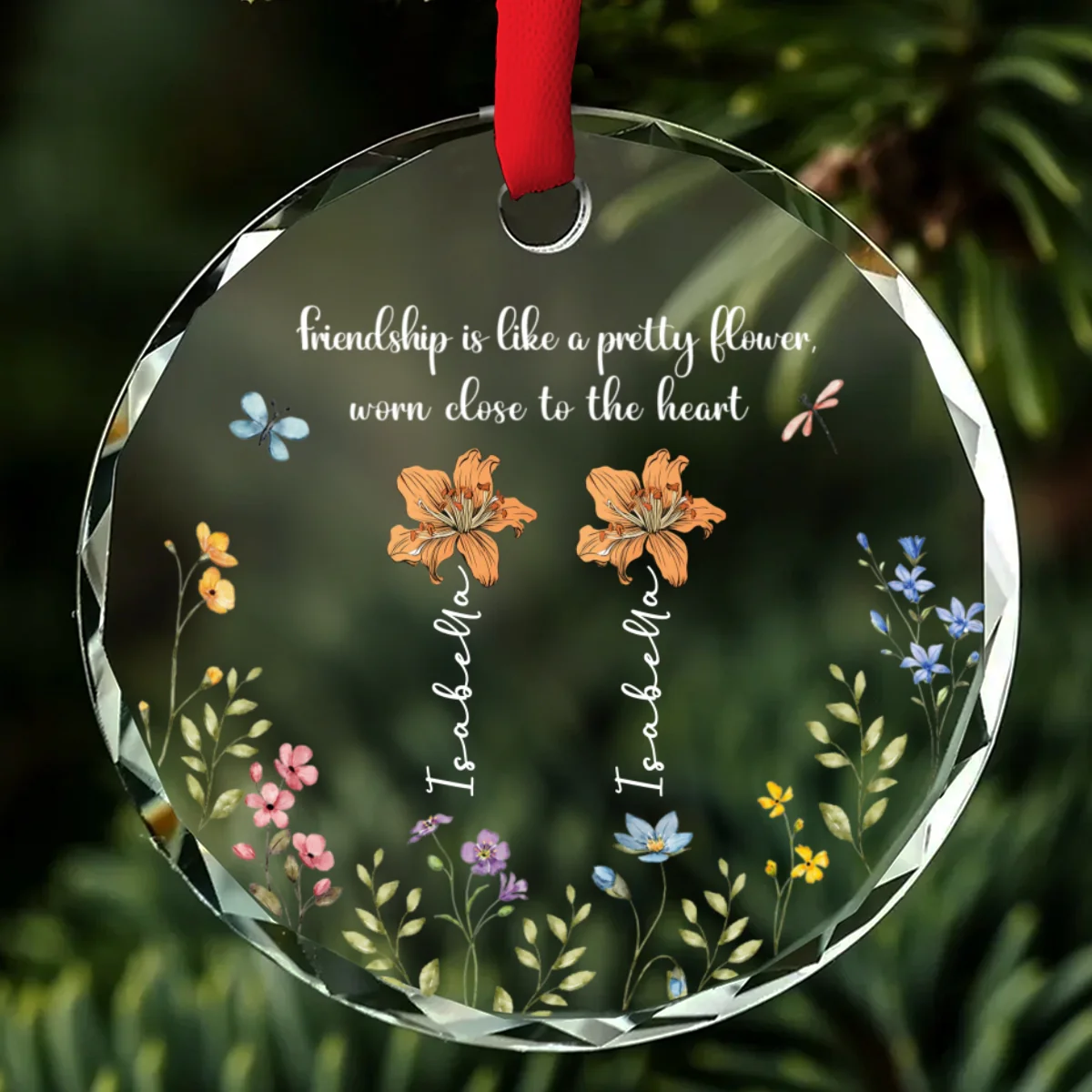 Friendship Blooms Where Hearts Connect - Personalized Custom Glass Ornament - Image 7