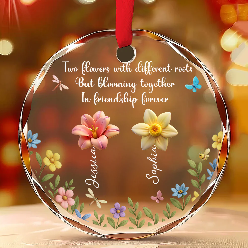 Friendship Blossoms Through Every Season - Personalized Custom Glass Ornament - Image 2