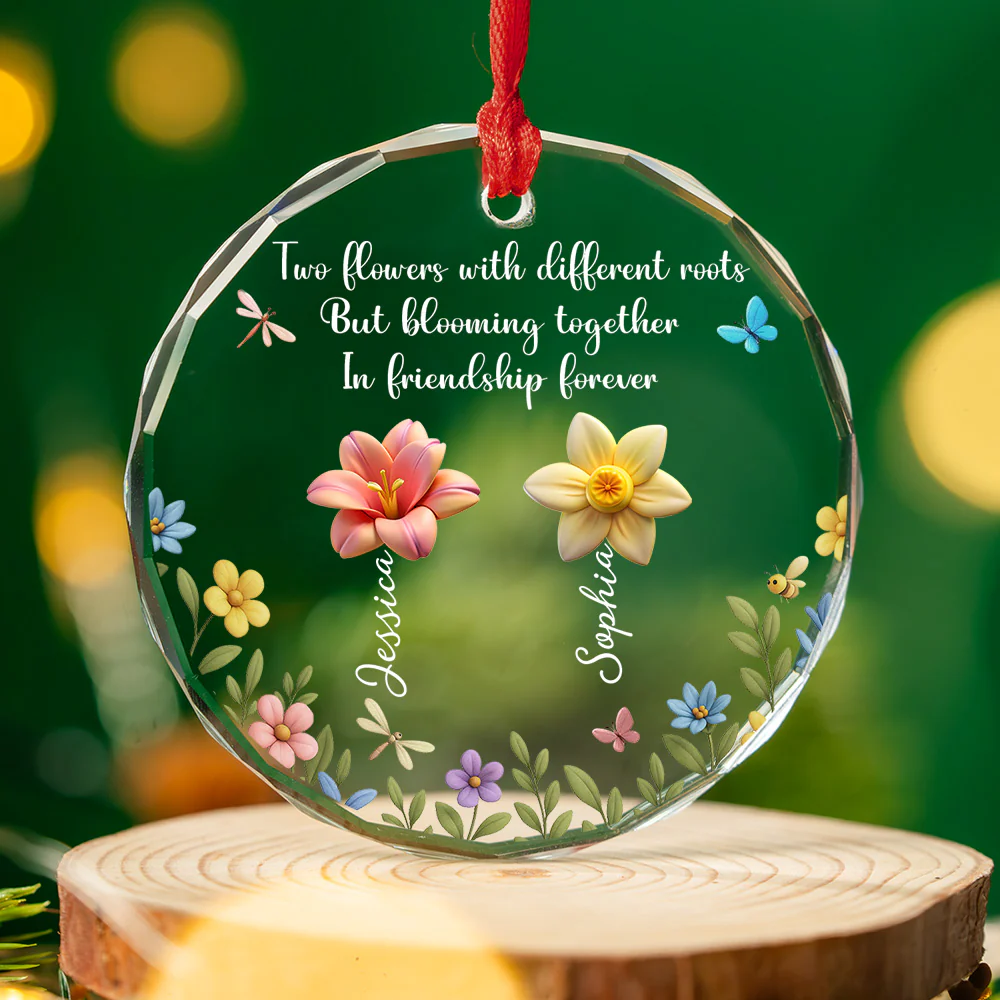Friendship Blossoms Through Every Season - Personalized Custom Glass Ornament - Image 3
