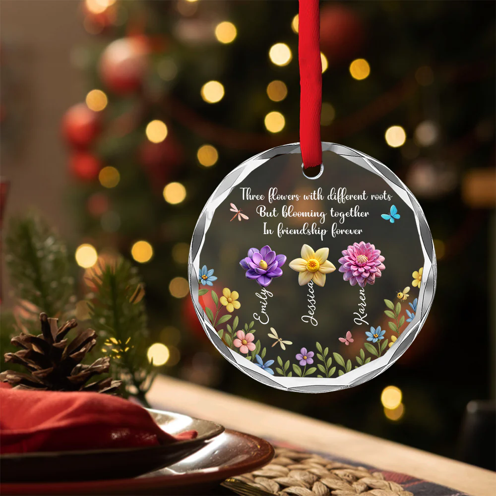Friendship Blossoms Through Every Season - Personalized Custom Glass Ornament - Image 4