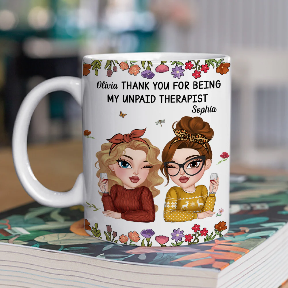 Friendship Comes With Free Therapy - Personalized Custom Coffee Mug - Image 2