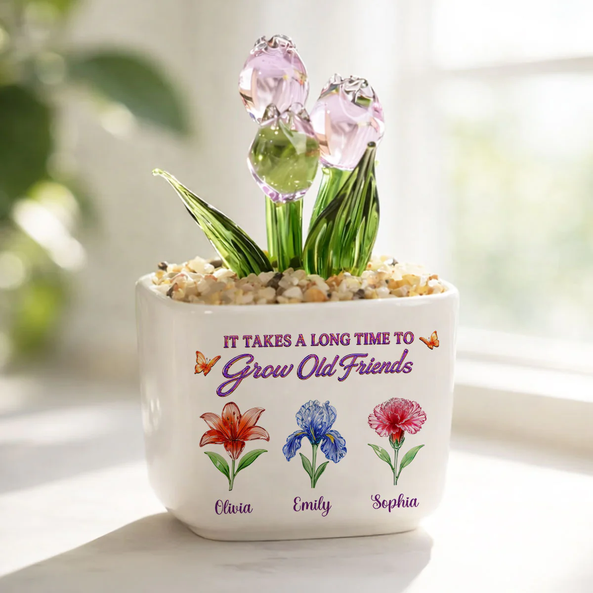 Friendship Grows Here - Personalized Custom Glass Everlasting Tulips - Image 2