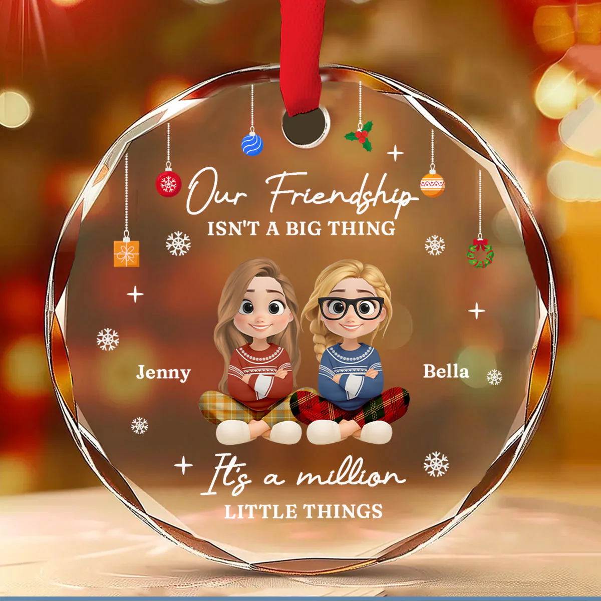 Friendship Grows Through Little Moments - Personalized Custom Glass Ornament - Image 2