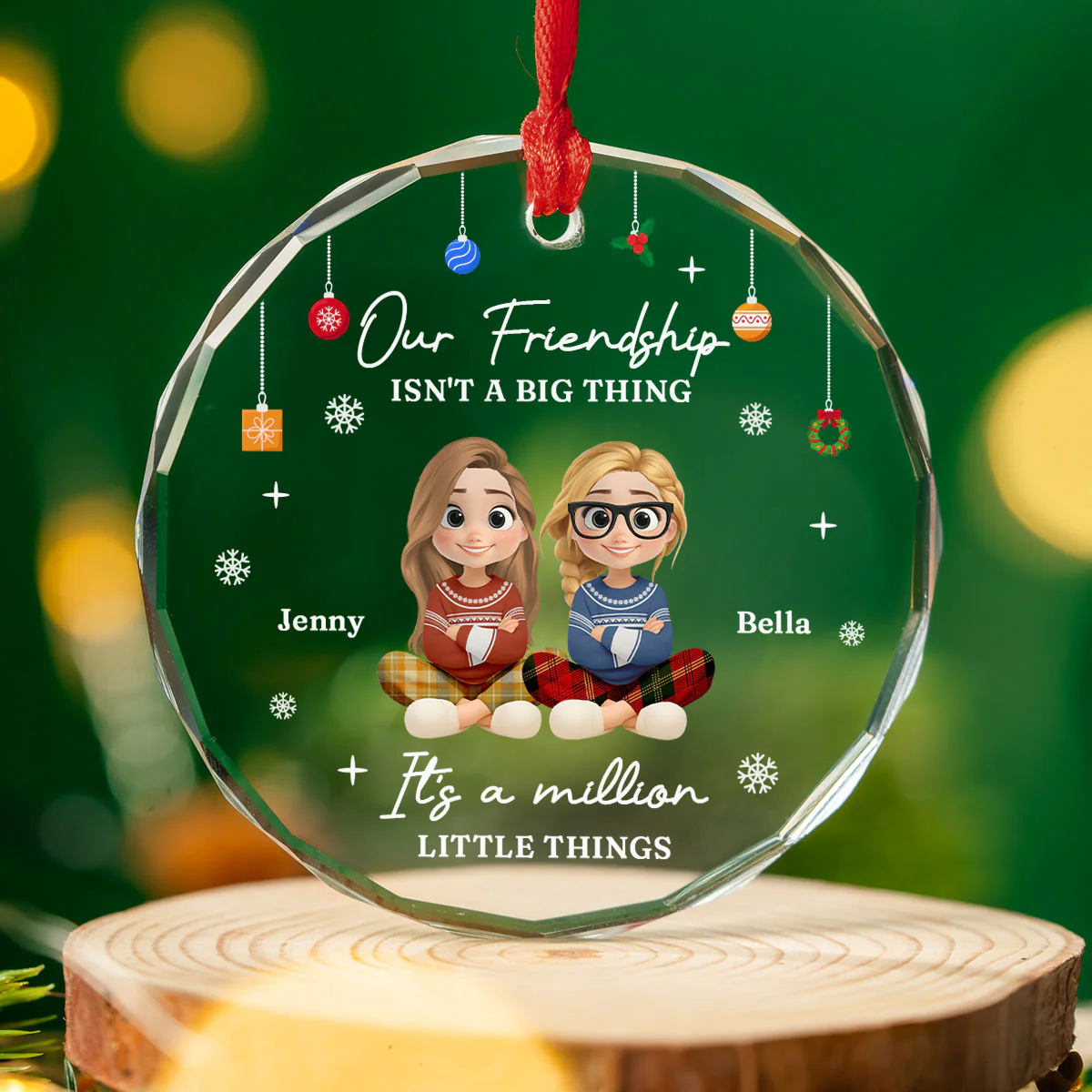 Friendship Grows Through Little Moments - Personalized Custom Glass Ornament - Image 4