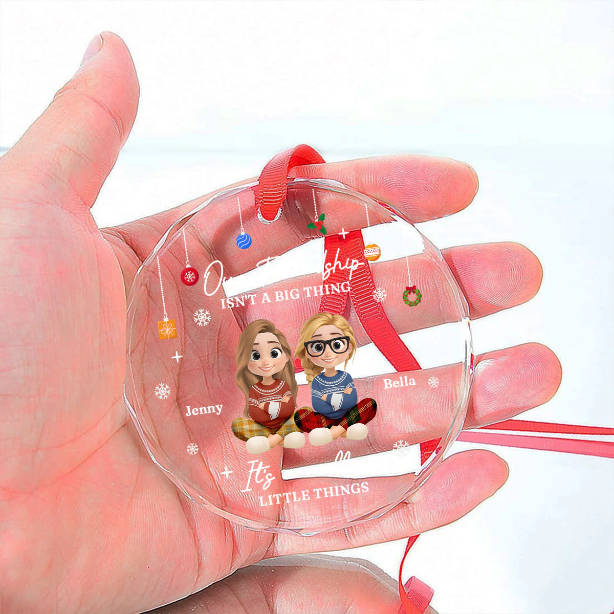 Friendship Grows Through Little Moments - Personalized Custom Glass Ornament - Image 6