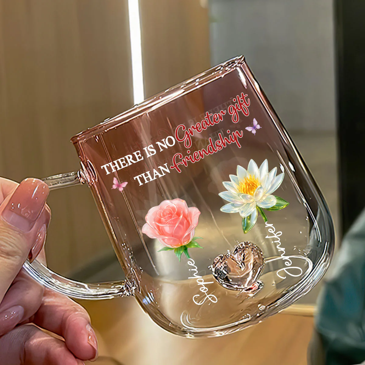Friendship Is A Gift - Personalized Custom Pink Gradient Glass Mug - Image 3