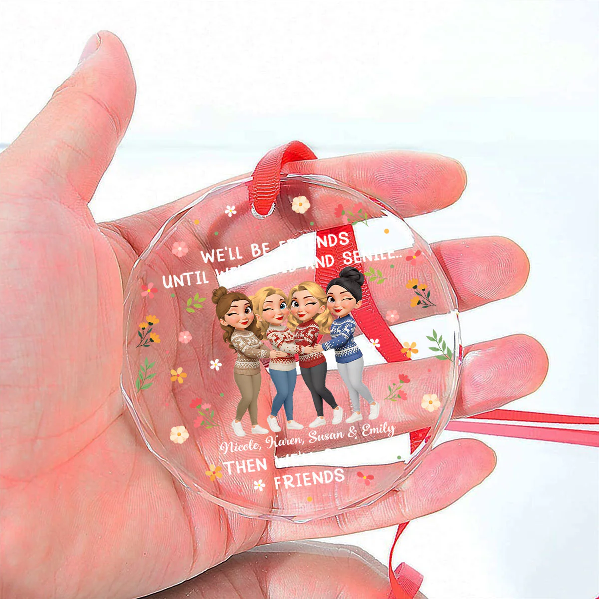 Friendship Keeps Our Hearts Young - Personalized Custom Glass Ornament - Image 2