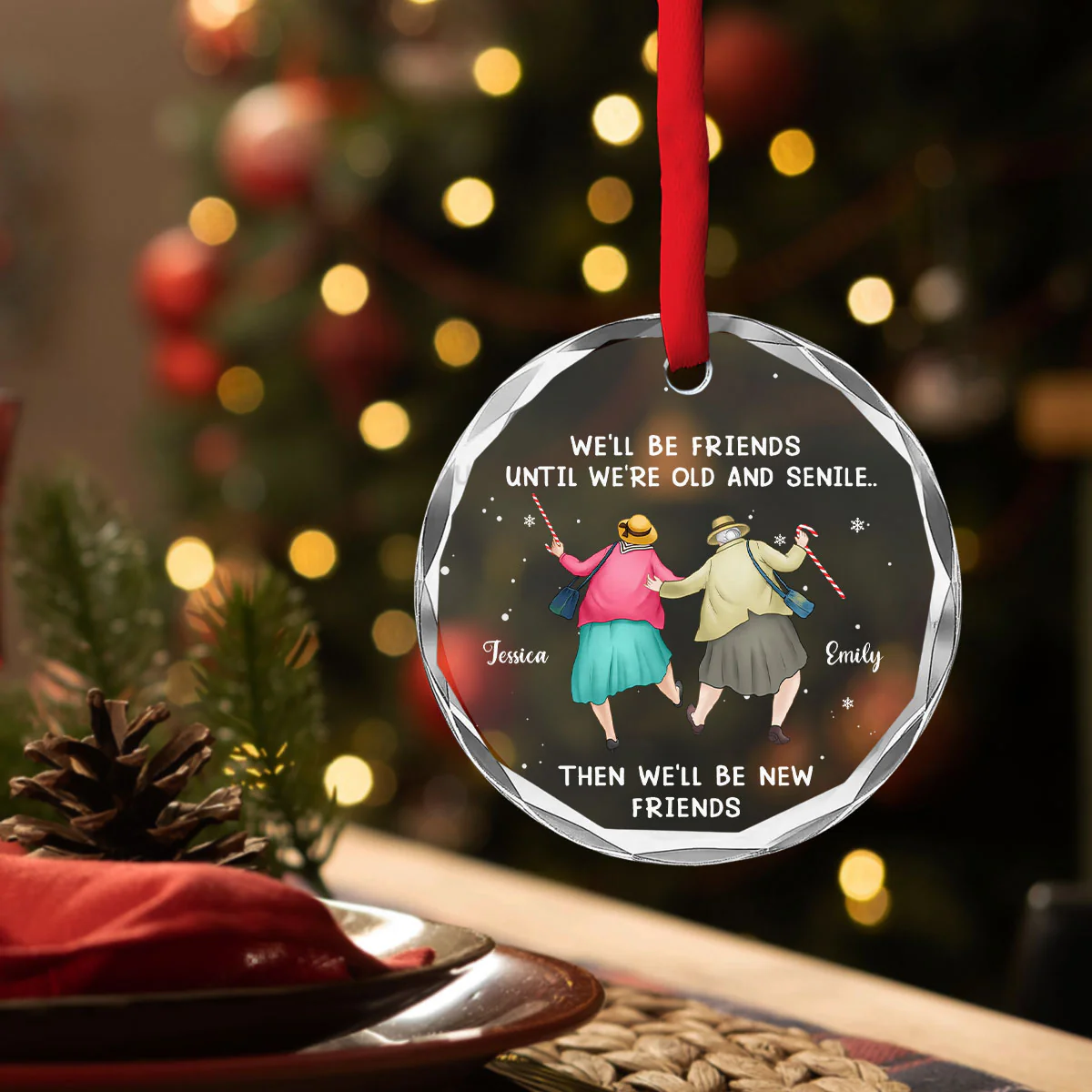 Friendship Never Gets Too Old - Personalized Custom Glass Ornament - Image 3