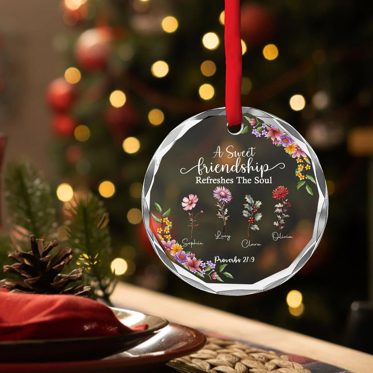 Friendship Refreshes The Soul - Personalized Custom Glass Ornament - Image 5