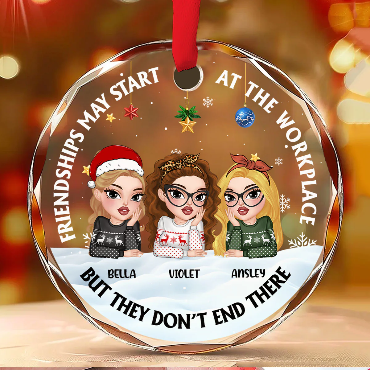 Friendships May Start At The Workplace - Personalized Custom Glass Ornament - Image 2