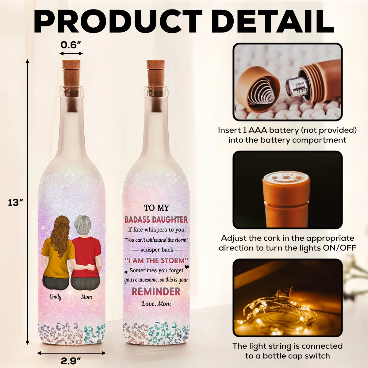From Mom To Badass Daughter - Personalized Custom Bottle Lamp - Image 5
