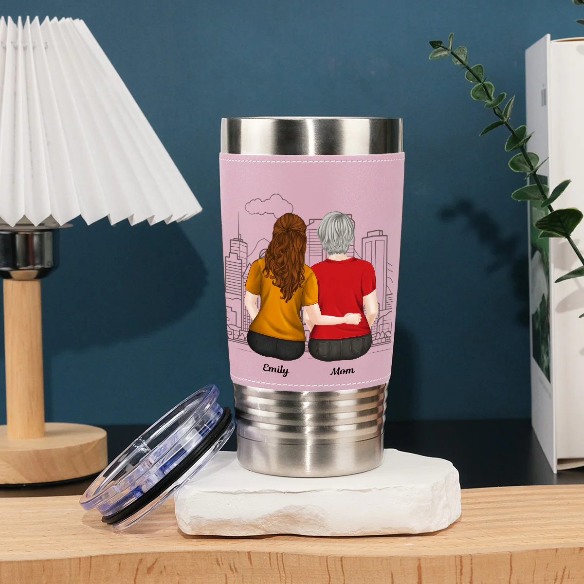 From Mom To Badass Daughter - Personalized Custom Pink Leather Tumbler - Image 4