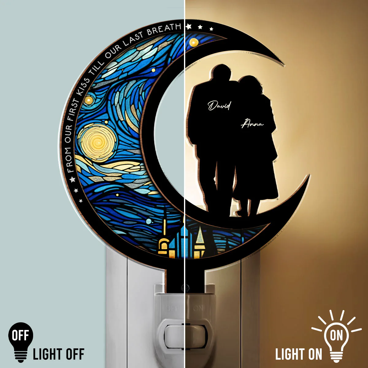 From Our First Kiss - Personalized Custom Wood And Acrylic Night Light - Image 3