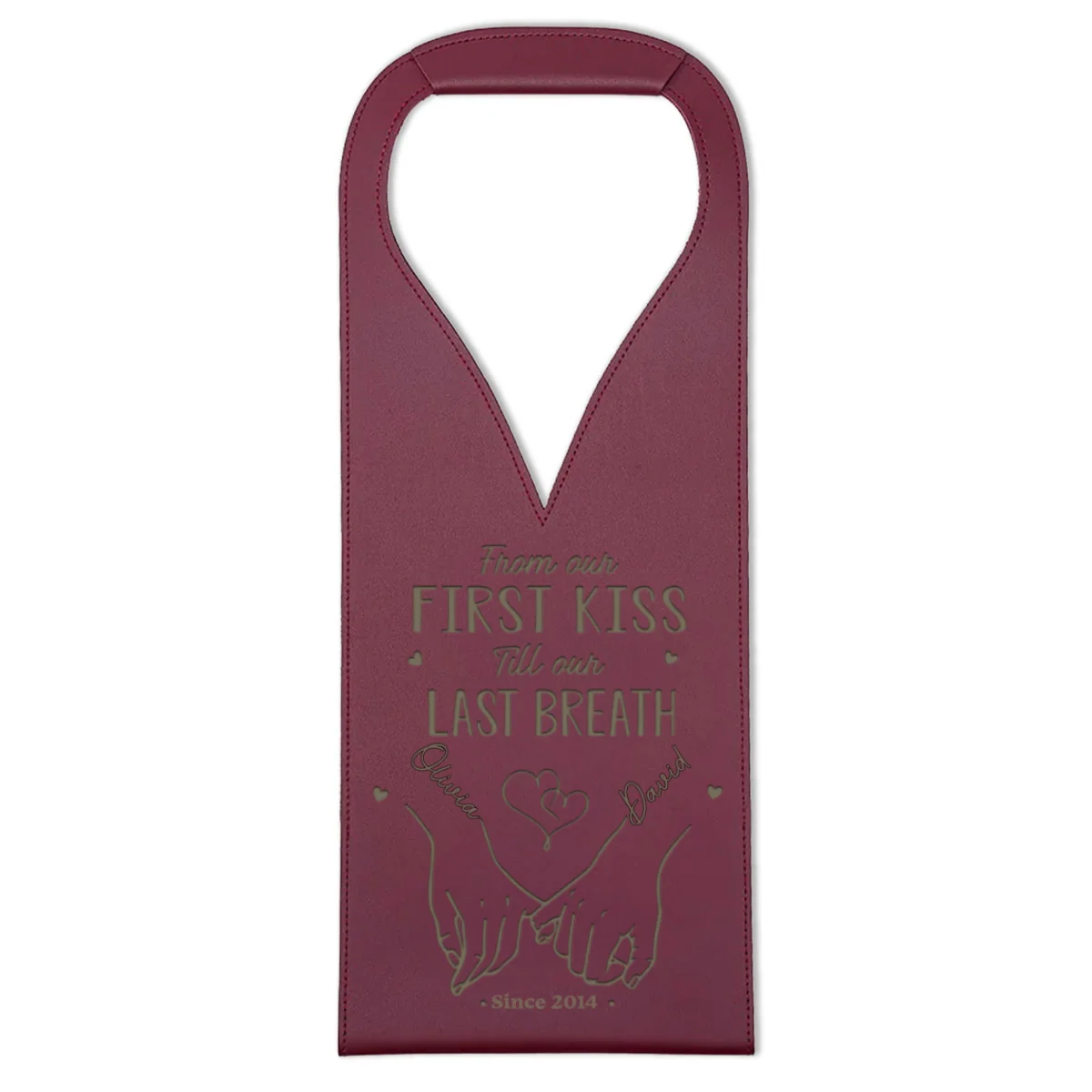 From Our First Kiss Till Our Last Breath - Personalized Custom Engraved Leather Wine Bag - Image 6