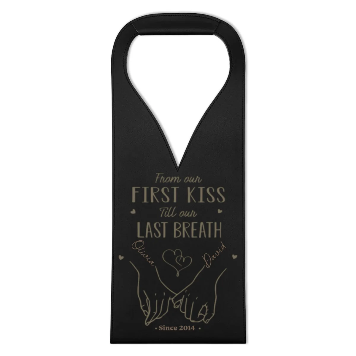 From Our First Kiss Till Our Last Breath - Personalized Custom Engraved Leather Wine Bag - Image 7