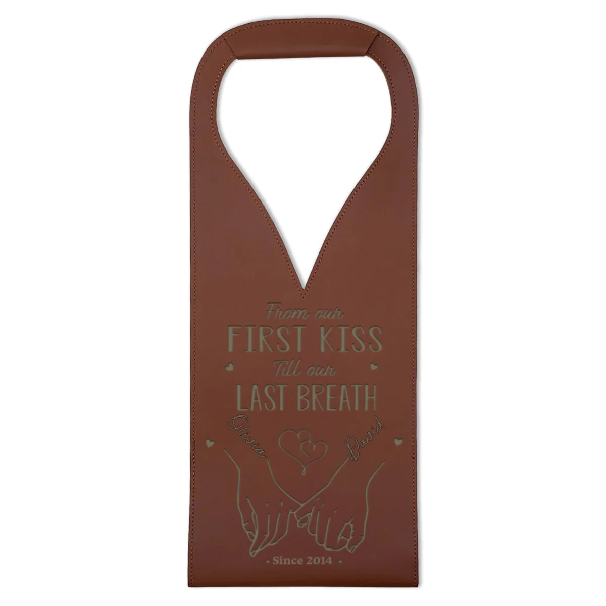 From Our First Kiss Till Our Last Breath - Personalized Custom Engraved Leather Wine Bag - Image 8