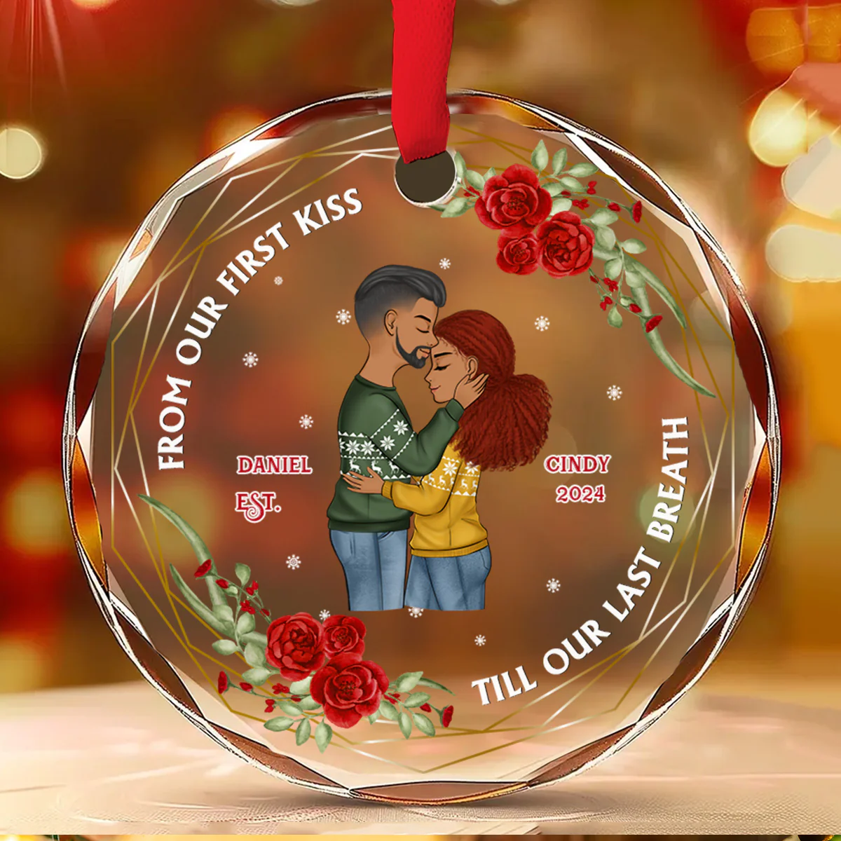 From Our First Kiss Till Our Last Breath - Personalized Custom Glass Ornament - Image 2