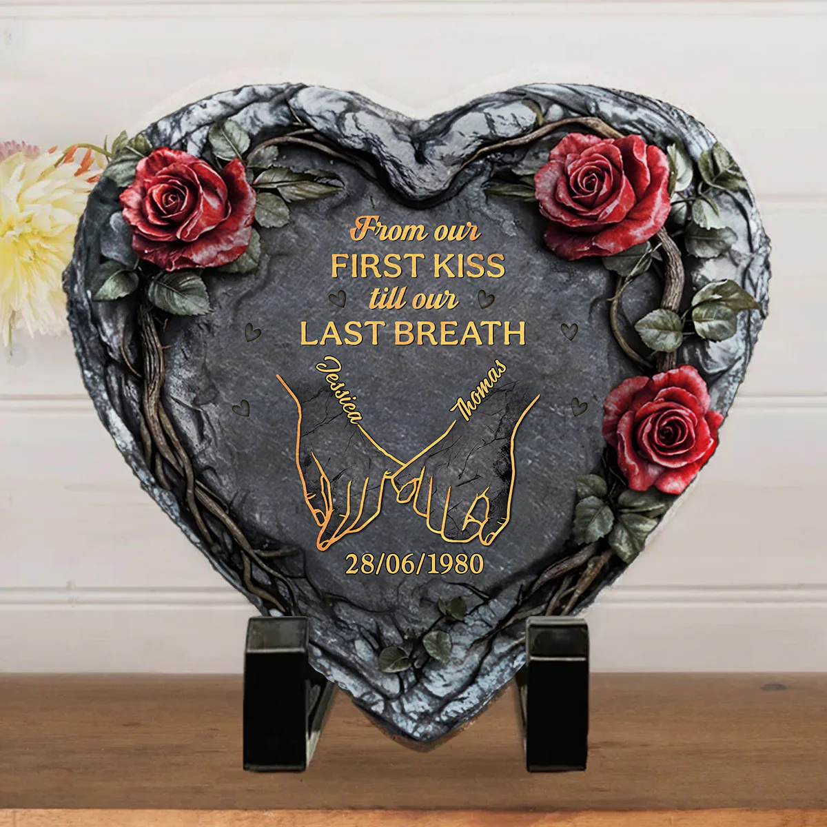 From Our First Kiss Till Our Last Breath - Personalized Custom Heart Shaped Stone - Image 2