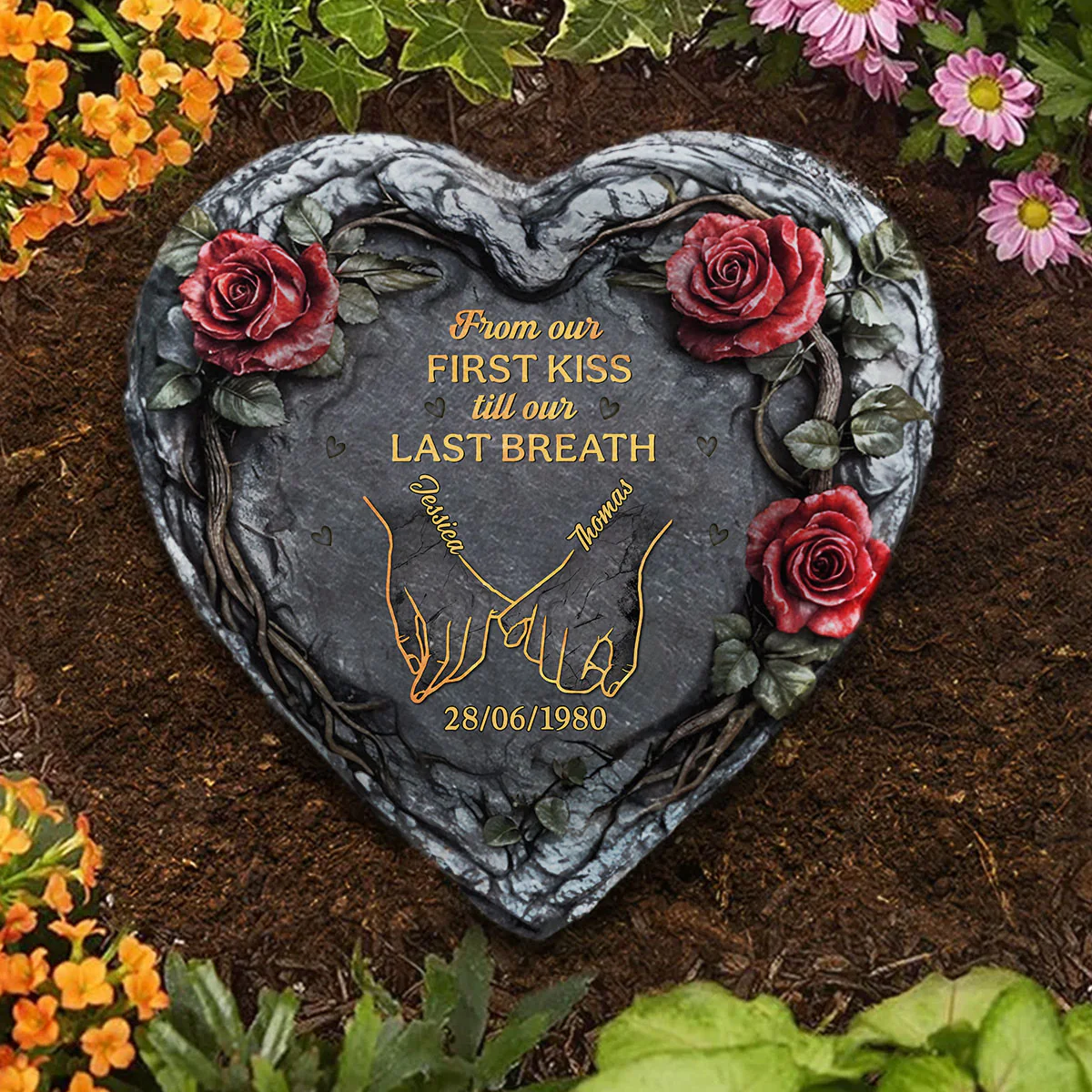 From Our First Kiss Till Our Last Breath - Personalized Custom Heart Shaped Stone - Image 3