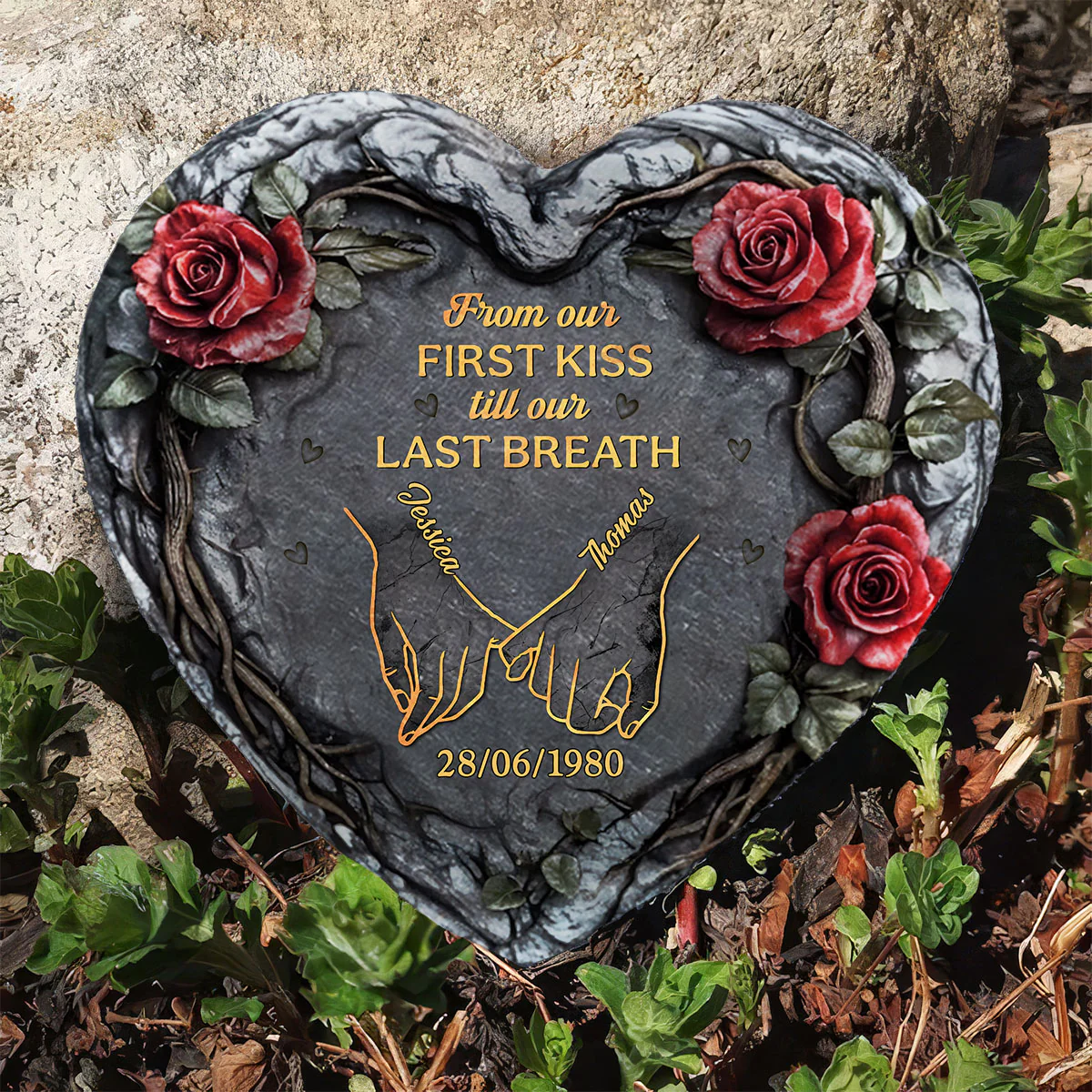 From Our First Kiss Till Our Last Breath - Personalized Custom Heart Shaped Stone - Image 4