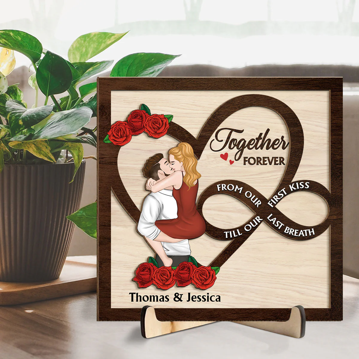 From Our First Kiss Till Our Last Breath - Personalized Custom Wooden Plaque - Image 3