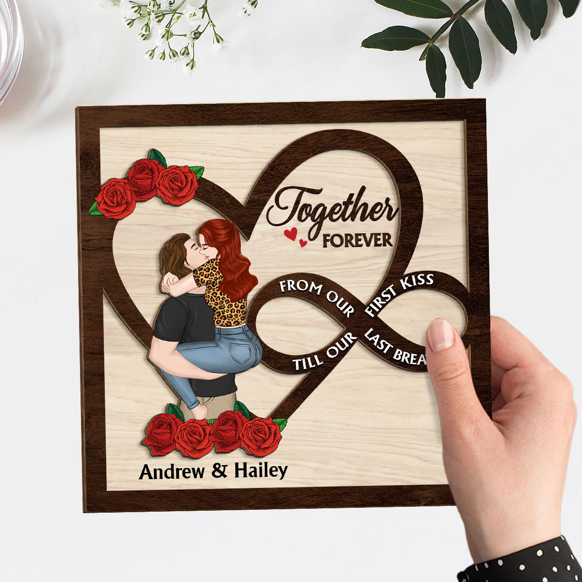 From Our First Kiss Till Our Last Breath - Personalized Custom Wooden Plaque - Image 4